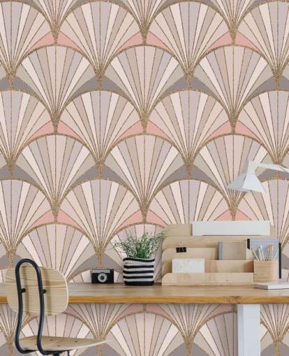 Rosa, grå och guld art deco mönster tapet Rosa, grå och guld art deco mönster tapet