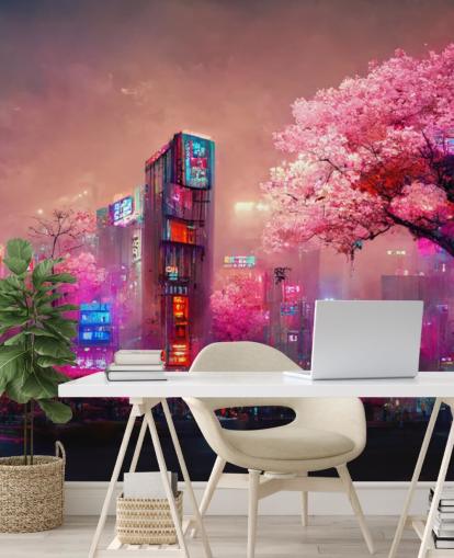 rosa tilpassbar fantasy veggmaleri kalt Pink Fantasy Cityscape for tenåringssoverom rosa tilpassbar fantasy veggmaleri kalt Pink Fantasy Cityscape for tenåringssoverom