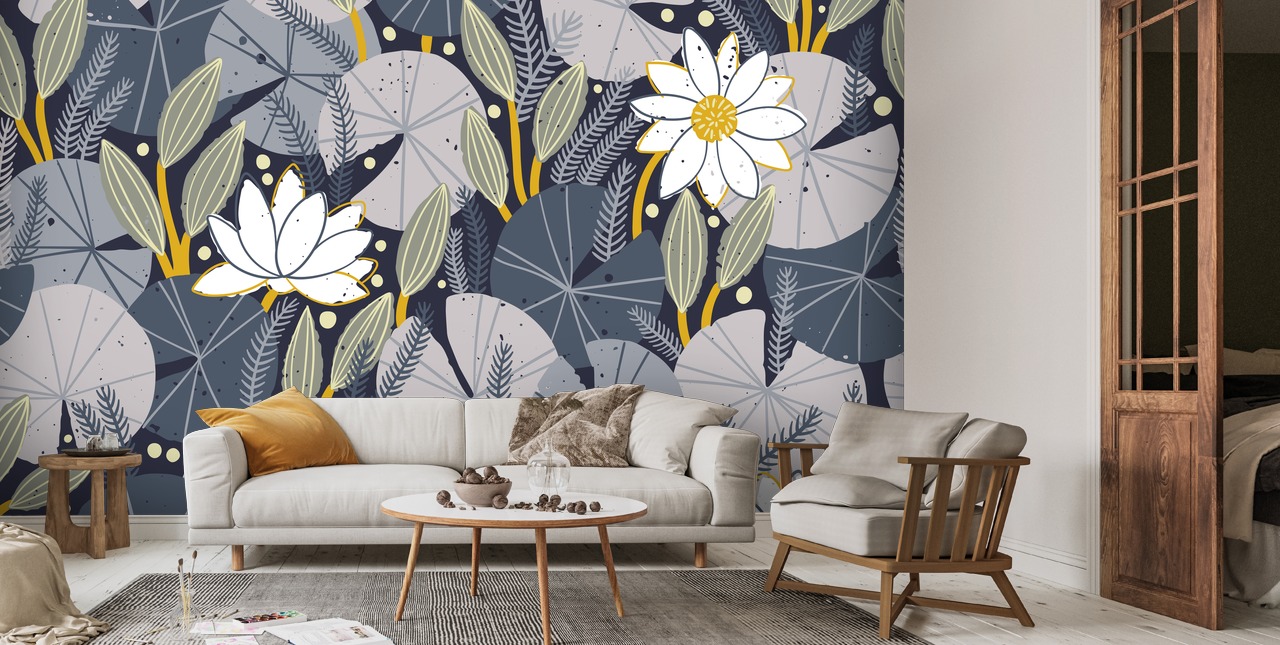 Waterlily Purple Wall Mural | Wallsauce US