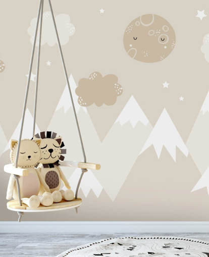 mural de montaña beige para guardería infantil mural de montaña beige para guardería infantil