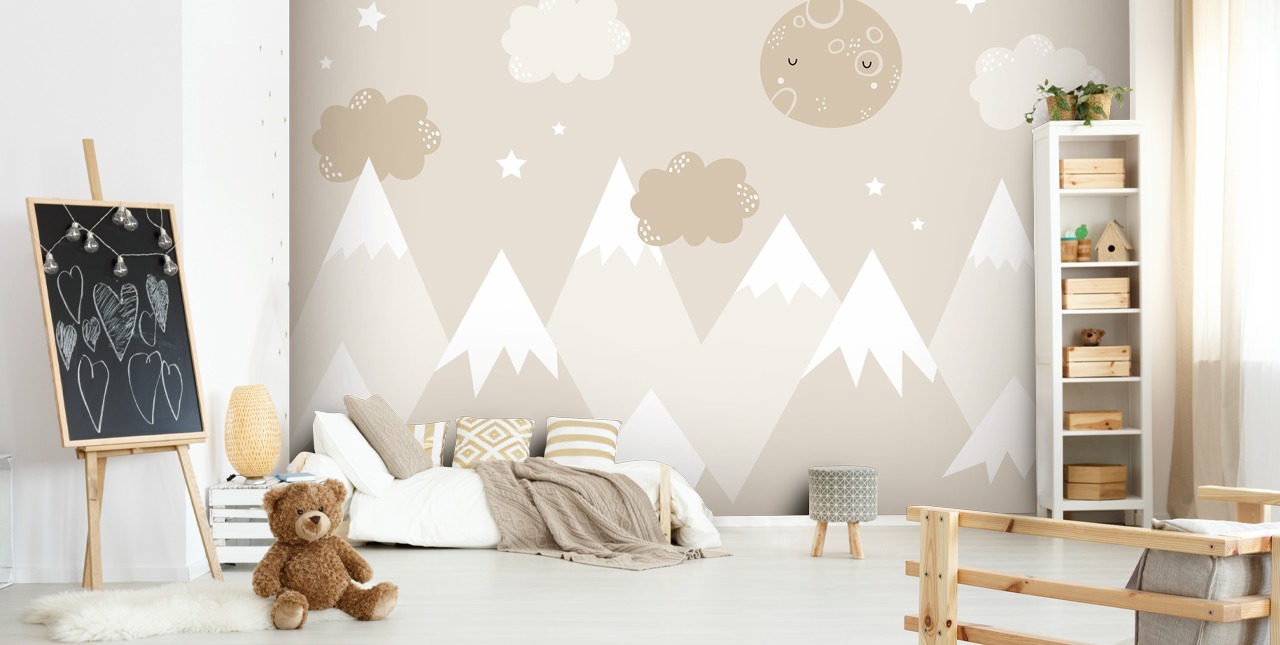 beigefarbenes Bergwandbild für Kinderzimmer beigefarbenes Bergwandbild für Kinderzimmer