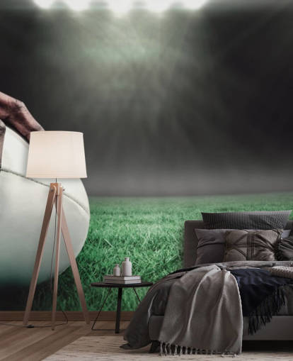 papel pintado de rugby personalizado verde y negro llamado Hand on Rugby Ball para dormitorios de niños papel pintado de rugby personalizado verde y negro llamado Hand on Rugby Ball para dormitorios de niños