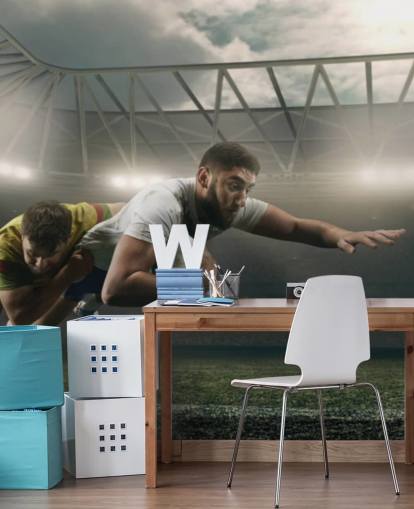 mural oscuro de papel pintado de rugby personalizado llamado Rugby Tackle para gimnasios y dormitorios de niños mural oscuro de papel pintado de rugby personalizado llamado Rugby Tackle para gimnasios y dormitorios de niños