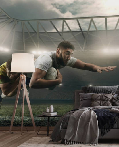 dark custom rugby wallpaper mural called Rugby Tackle for gyms and kid's bedrooms dark custom rugby wallpaper mural called Rugby Tackle for gyms and kid's bedrooms