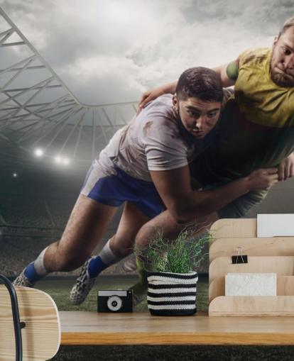 personalisierbare Rugby-Tapete mit dem Titel Scoring a Try für das Kinderzimmer personalisierbare Rugby-Tapete mit dem Titel Scoring a Try für das Kinderzimmer