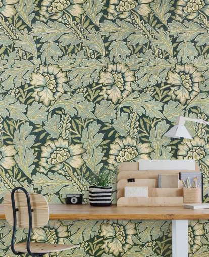 murale verde con motivi floreali di William Morris murale verde con motivi floreali di William Morris