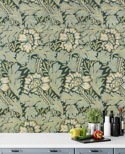 groene muurschildering met bloemenpatroon van William Morris groene muurschildering met bloemenpatroon van William Morris