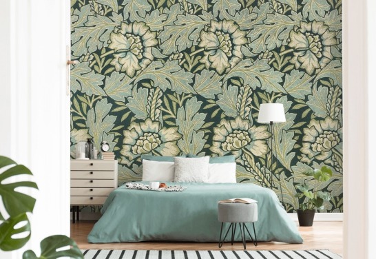 green floral patterned mural by William Morris
