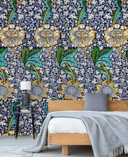 felblauw bloemenpatroon behang felblauw bloemenpatroon behang