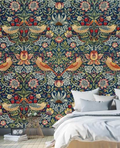 bird, floral and strawberry thief wallpaper mural bird, floral and strawberry thief wallpaper mural