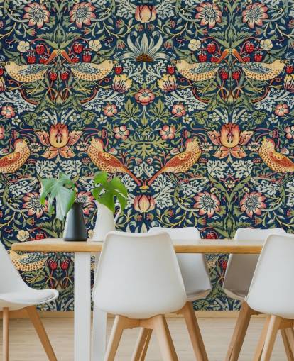 bird, floral and strawberry thief wallpaper mural bird, floral and strawberry thief wallpaper mural