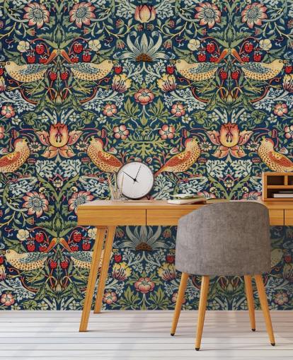 bird, floral and strawberry thief wallpaper mural bird, floral and strawberry thief wallpaper mural