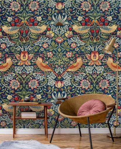 bird, floral and strawberry thief wallpaper mural bird, floral and strawberry thief wallpaper mural