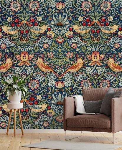 bird, floral and strawberry thief wallpaper mural bird, floral and strawberry thief wallpaper mural