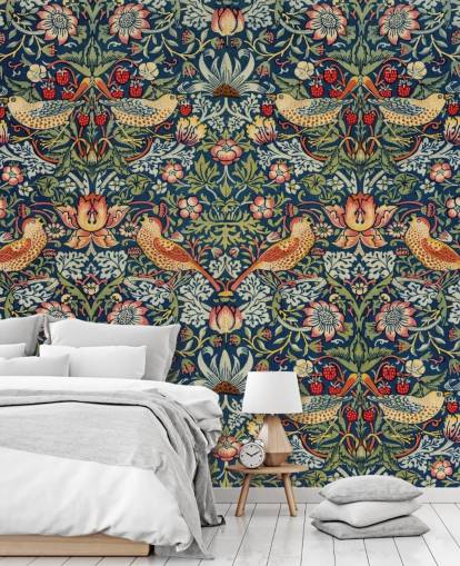 bird, floral and strawberry thief wallpaper mural bird, floral and strawberry thief wallpaper mural