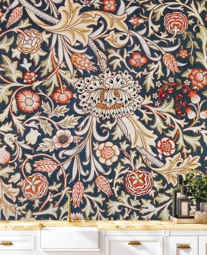 navy and red floral patterned wallpaper by William Morris navy and red floral patterned wallpaper by William Morris