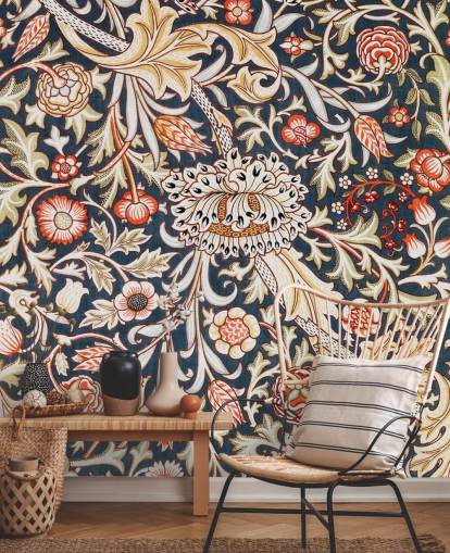 papel de parede estampado floral azul marinho e vermelho de William Morris papel de parede estampado floral azul marinho e vermelho de William Morris