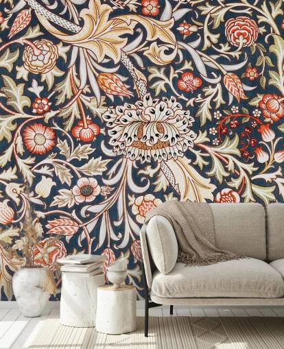 navy and red floral patterned wallpaper by William Morris navy and red floral patterned wallpaper by William Morris