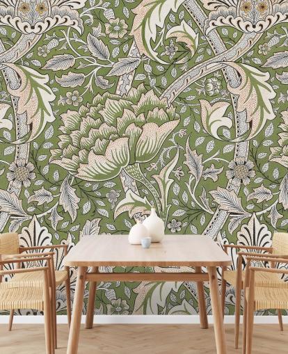 grønt blomstermønstret vægmaleri af William Morris grønt blomstermønstret vægmaleri af William Morris