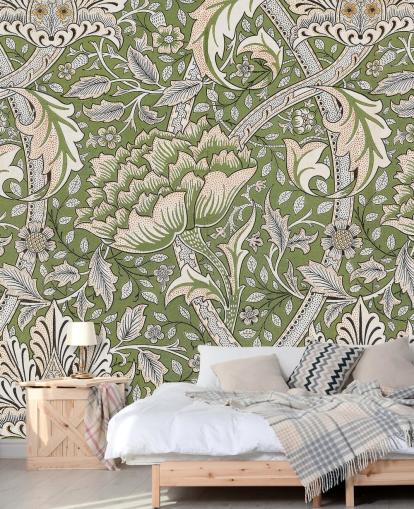 mural verde com estampa floral de William Morris mural verde com estampa floral de William Morris