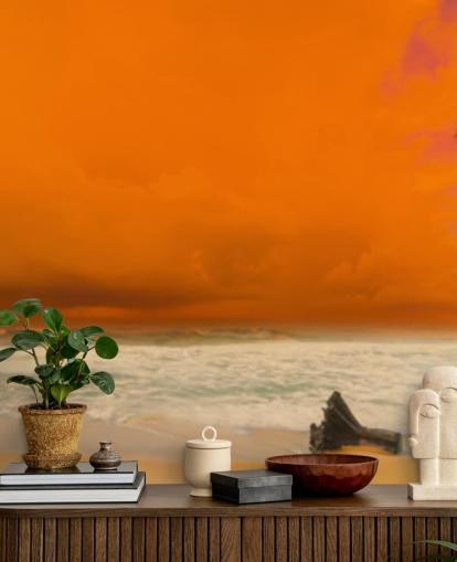punainen ja oranssi ranta auringonlaskun taustakuvamaalaus nimeltä Sunset Over The Sea makuuhuoneisiin, toimistoihin ja kylpyhuoneisiin punainen ja oranssi ranta auringonlaskun taustakuvamaalaus nimeltä Sunset Over The Sea makuuhuoneisiin, toimistoihin ja kylpyhuoneisiin