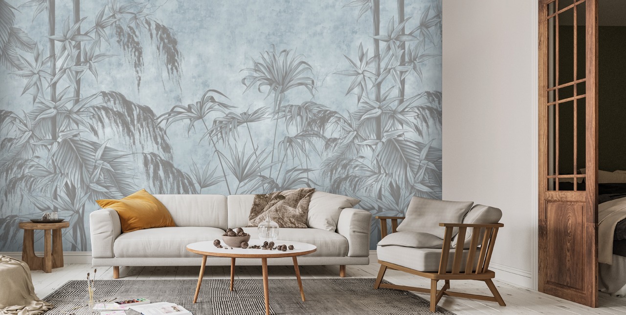 Exotic Plants On A Concrete Wall Mural | Wallsauce AU