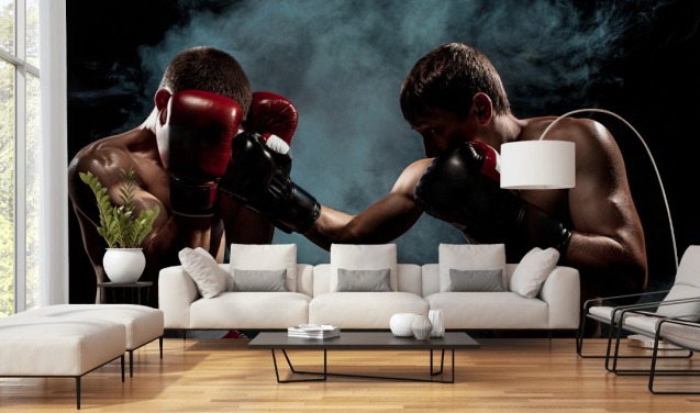 dunkles Boxwandbild namens Boxing Showdown für Jugendzimmer und Fitnessstudios