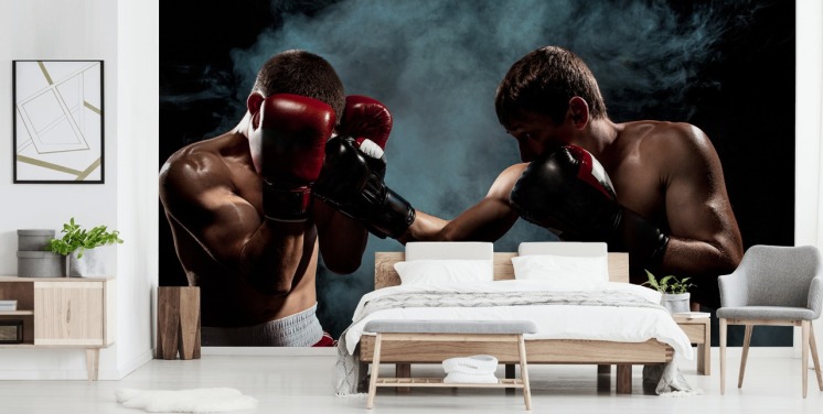 mörk boxningsväggmålning som heter Boxing Showdown för tonåringens sovrum och gym