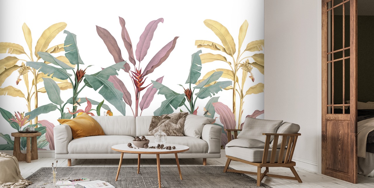 Colourful Tropical Palms Wallpaper Mural | Wallsauce EU