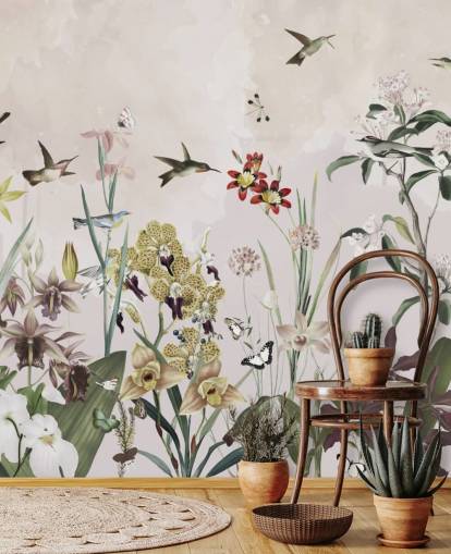 garden wall mural with birds and flowers garden wall mural with birds and flowers