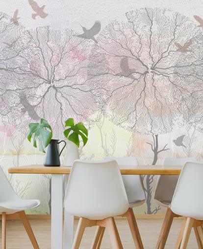 abstrakte Baum- und Vogeldrucktapete abstrakte Baum- und Vogeldrucktapete