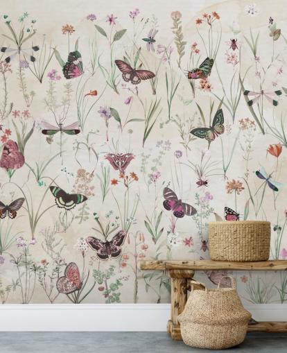 mural de papel de parede de ervas e borboletas chamado Herbals and Butterflies II de Marina Stupakova para quartos e salas de estar mural de papel de parede de ervas e borboletas chamado Herbals and Butterflies II de Marina Stupakova para quartos e salas de estar