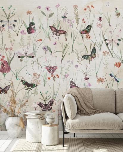 urter og sommerfugle tapetmaleri kaldet Herbals and Butterflies II af Marina Stupakova til soveværelser og stuer urter og sommerfugle tapetmaleri kaldet Herbals and Butterflies II af Marina Stupakova til soveværelser og stuer