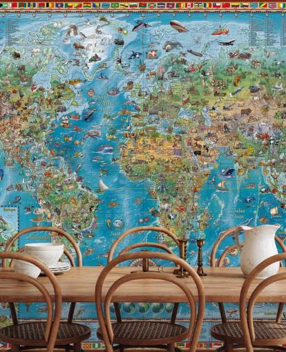 world map mural with animals world map mural with animals