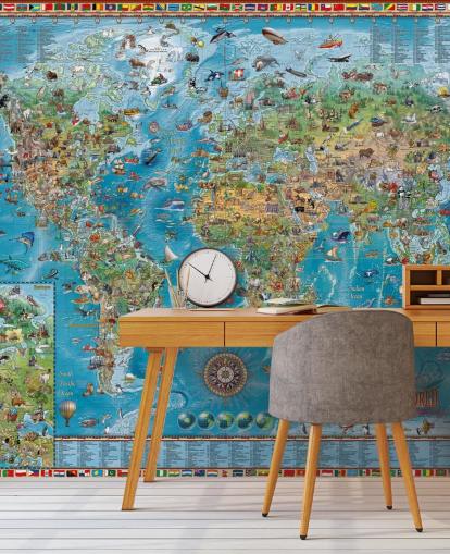 world map mural with animals world map mural with animals