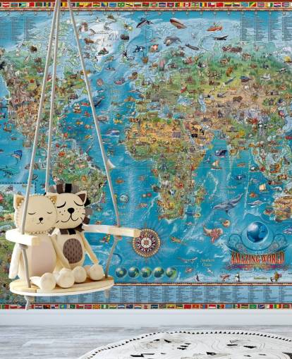 world map mural with animals world map mural with animals