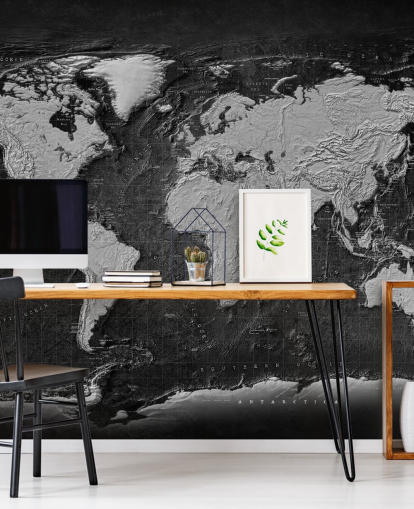 sort og grå verdenskort vægmaleri kaldet Industrial Map Terrain Dark til soveværelser og hjemmekontorer sort og grå verdenskort vægmaleri kaldet Industrial Map Terrain Dark til soveværelser og hjemmekontorer