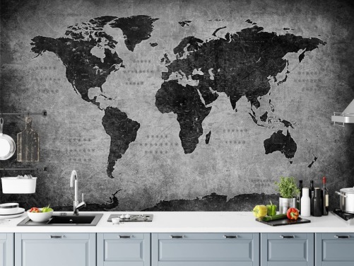 dark world map mural called Industrial Map for bedrooms, home offices and living rooms