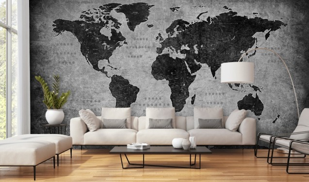 dark world map mural called Industrial Map for bedrooms, home offices and living rooms