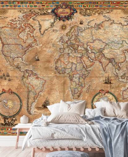 vintage style world map mural called Pergament Map by Ray & Co for schools and colleges vintage style world map mural called Pergament Map by Ray & Co for schools and colleges