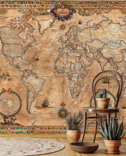 vintage style world map mural called Pergament Map by Ray & Co for schools and colleges vintage style world map mural called Pergament Map by Ray & Co for schools and colleges