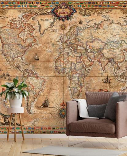 Ray & Co: n vintage-tyylinen maailmankartan seinämaalaus nimeltä Pergament Map kouluille ja korkeakouluille Ray & Co: n vintage-tyylinen maailmankartan seinämaalaus nimeltä Pergament Map kouluille ja korkeakouluille