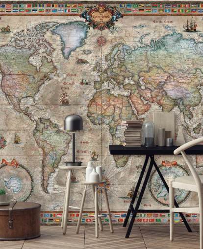 yksityiskohtainen retro-maailmankartan taustakuvamaalaus nimeltä Ray & Co: n Retro World Map kouluille ja toimistoille yksityiskohtainen retro-maailmankartan taustakuvamaalaus nimeltä Ray & Co: n Retro World Map kouluille ja toimistoille