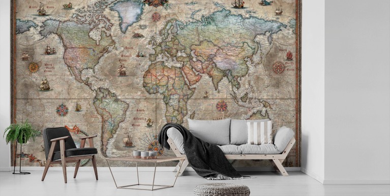 Vintage Map Wallpaper & Antique Map Wall Murals | Wallsauce US