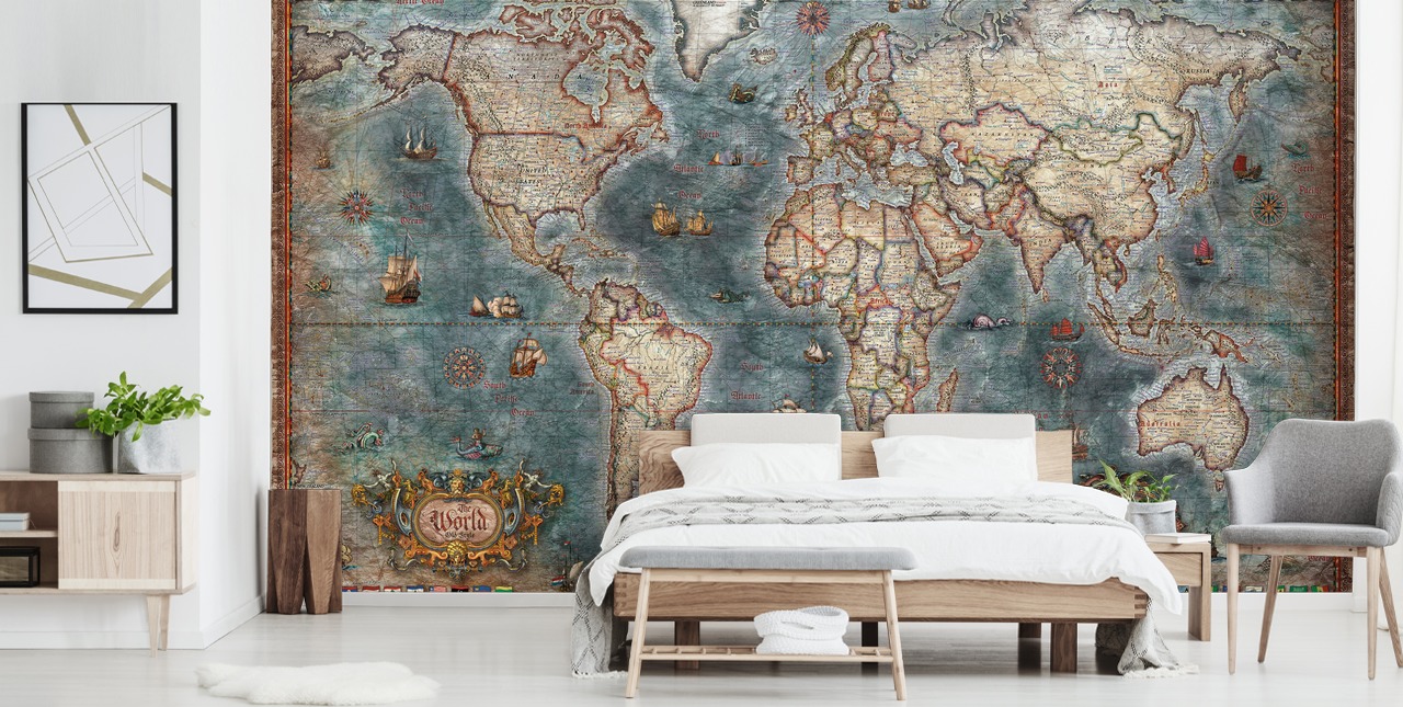 old style map mural