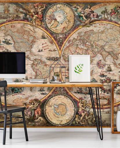 detailed world map mural called World Map Vintage by Ray & Co for home offices and schools detailed world map mural called World Map Vintage by Ray & Co for home offices and schools