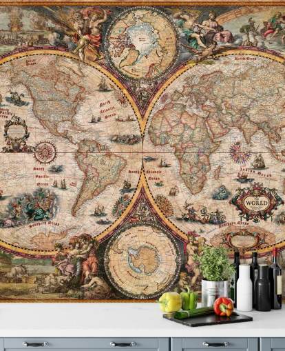 Ray & Co: n yksityiskohtainen maailmankartan seinämaalaus nimeltä World Map Vintage kotitoimistoihin ja kouluihin Ray & Co: n yksityiskohtainen maailmankartan seinämaalaus nimeltä World Map Vintage kotitoimistoihin ja kouluihin