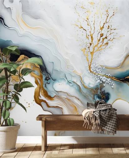 carta da parati murale ad acquerello nero, bianco e oro chiamata White and Gold Ink per bagni, cucine e salotti carta da parati murale ad acquerello nero, bianco e oro chiamata White and Gold Ink per bagni, cucine e salotti