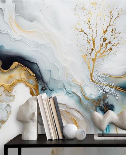 svart, vitt och guld akvarell tapetväggmålning kallad White and Gold Ink för badrum, kök och vardagsrum svart, vitt och guld akvarell tapetväggmålning kallad White and Gold Ink för badrum, kök och vardagsrum