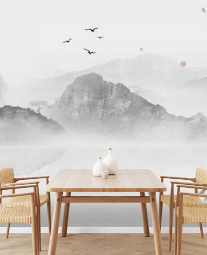 black and white oriental wallpaper mural called Chinese Ink Landscape for homes, offices and businesses black and white oriental wallpaper mural called Chinese Ink Landscape for homes, offices and businesses